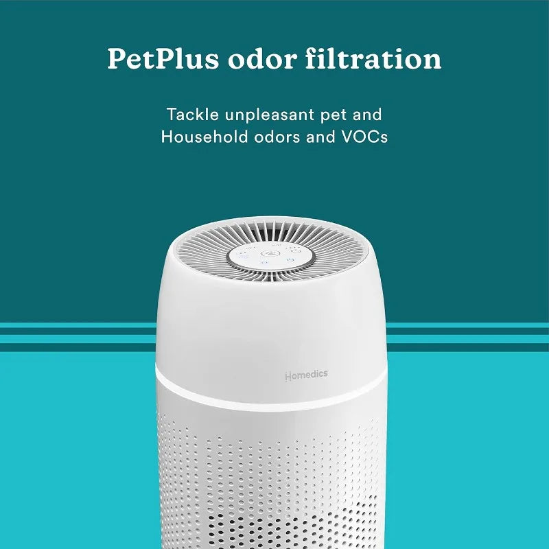 Homedics 5-in-1 PetPlus UV-C Air Purifier - 360-Degree HEPA Filter for 266 Sq Ft, with Essential Oil Pads & Built-In Timer,White