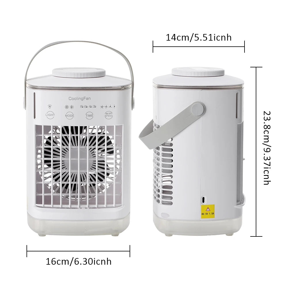 Portable Air Conditioner with Colorful Atmosphere Light Water Cooling Fan USB Table Fan 700ml Water Tank Desktop Fan Humidifier