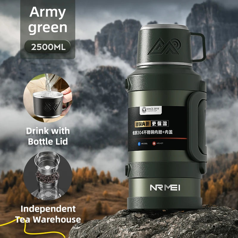 Stainless Steel Thermos Bottle with Handle Outdoor Portable Large Capacity Thermal Water Bottle ,Keep Hot and Cold for 72H