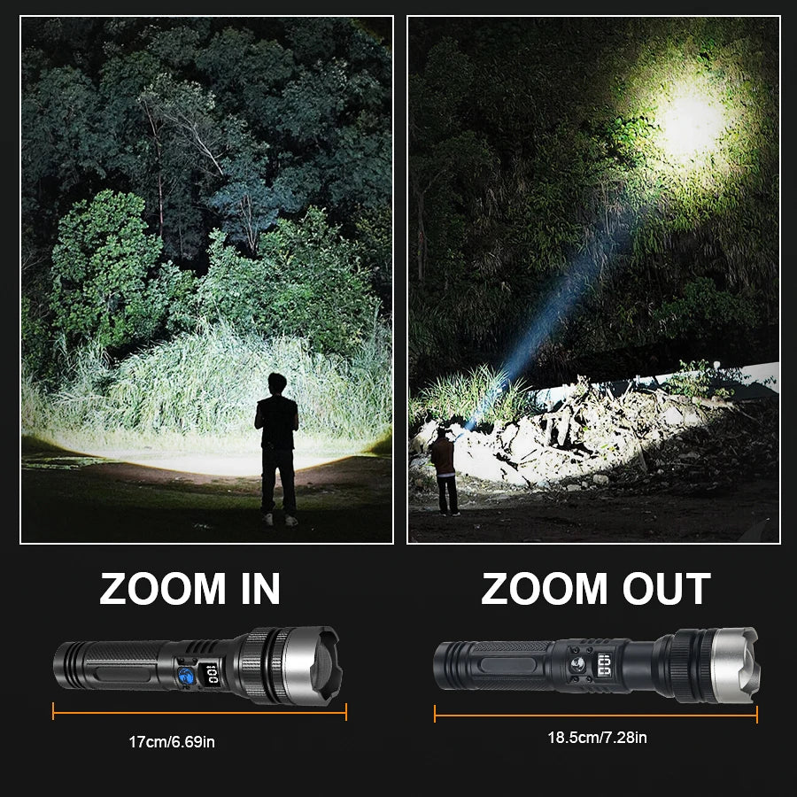 Super Bright LED Portable Flashlight USB Rechargeable Torch with Built-in Battery High Lumen Outdoor Waterproof Camping Lantern