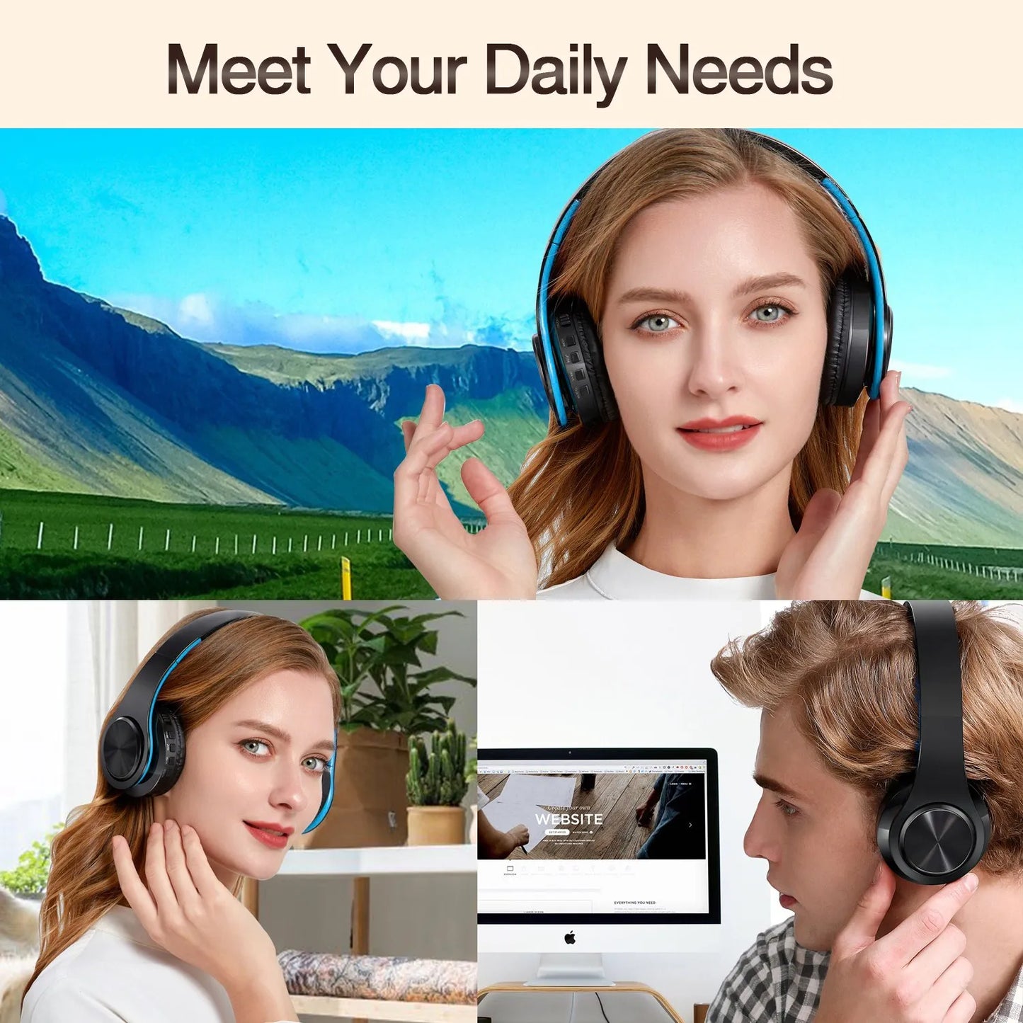 2025 New Bluetooth Wireless Stereo Headphones Earphone Headset with FM TF Card Slot And Built-in MIC for MP3 PC iPod Cell Phone