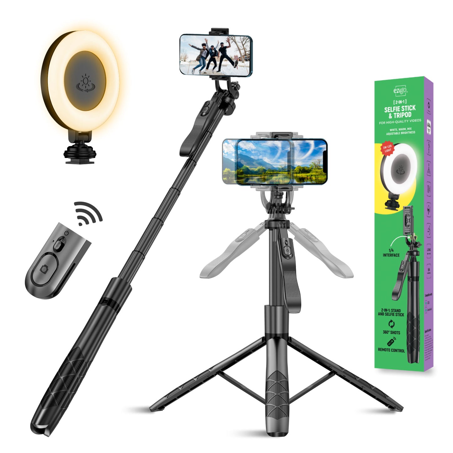 Phone tripod 62 inch selfie stick