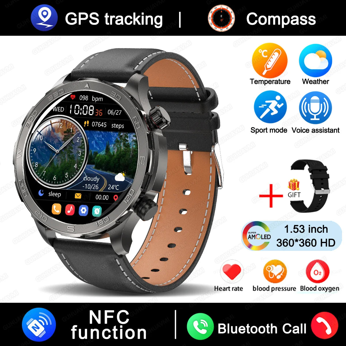 2025 New For Huawei IP68 Waterproof GPS Sports Smart Watch Men AMOLED HD Screen Heart Rate NFC Bluetooth Call Smart Watch Woman