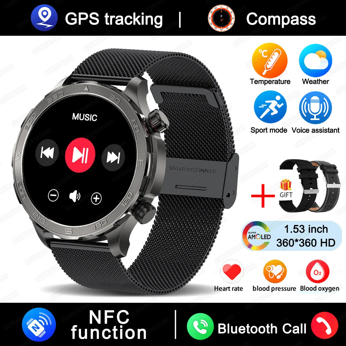 2025 New For Huawei IP68 Waterproof GPS Sports Smart Watch Men AMOLED HD Screen Heart Rate NFC Bluetooth Call Smart Watch Woman