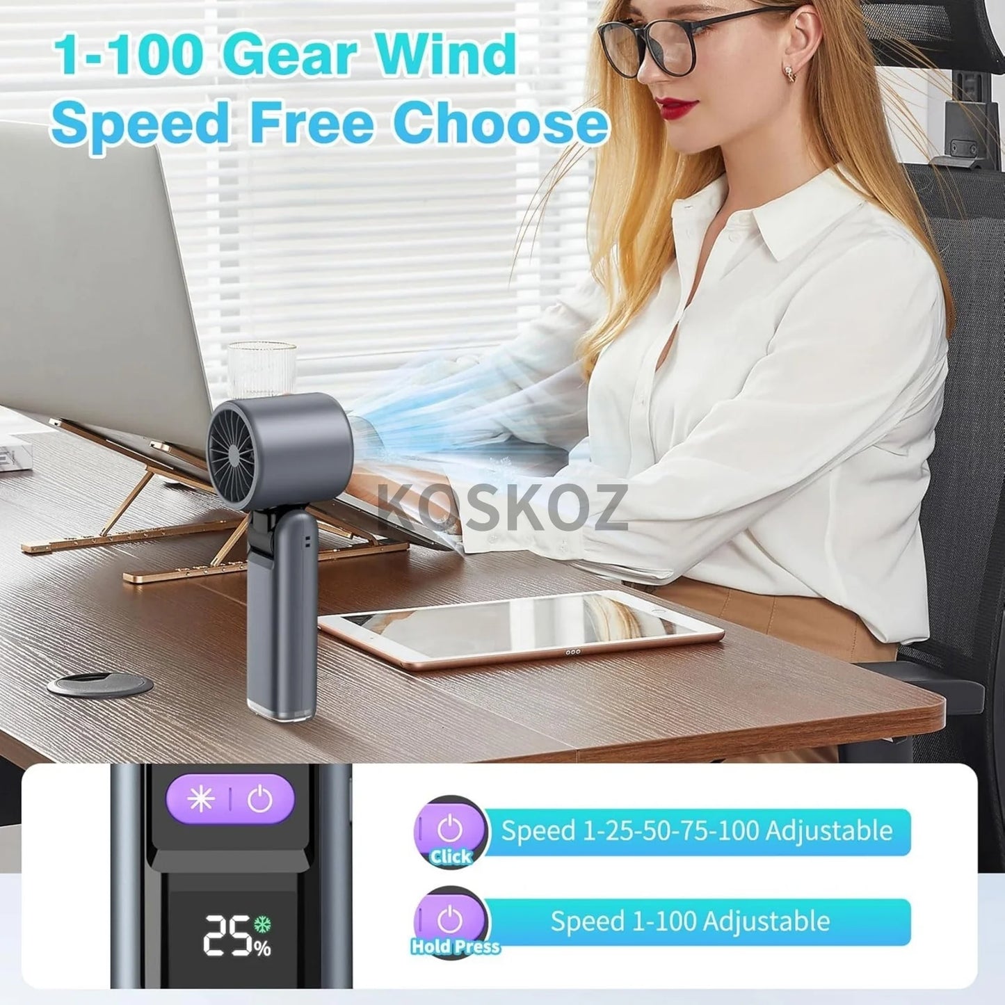 3 IN 1 Handheld Fan, Mini Fan with Flashlight and Cooling, with Air Turbo Cooling Fan for Outdoor Activities, Travel, Working