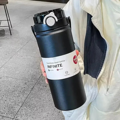 1.2L Large Capacity  Bottle with Straw Stainless Steel Double Drinking Straw Thermal Water Bottle Keep Cold and Hot Thermos Cup