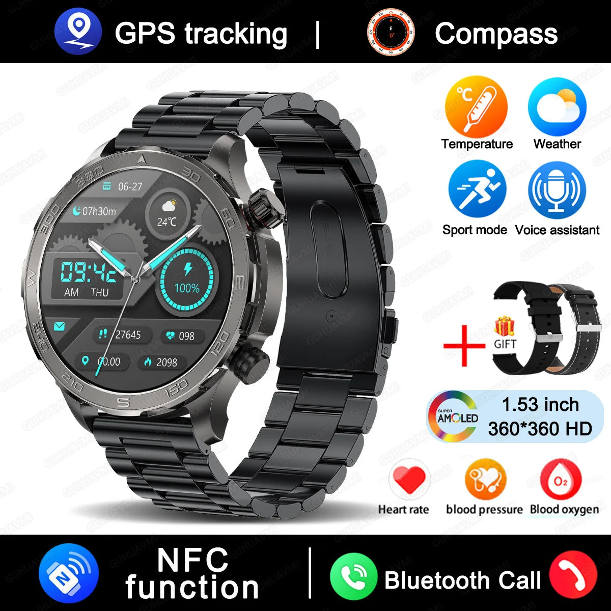 2025 New For Huawei IP68 Waterproof GPS Sports Smart Watch Men AMOLED HD Screen Heart Rate NFC Bluetooth Call Smart Watch Woman