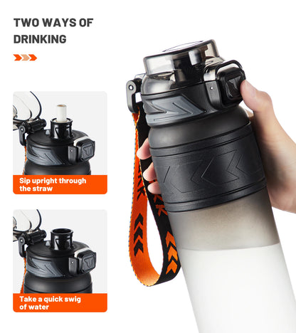 Custom Logo 1000ml Sports Tritan Water Bottle Gradient Color Design BPA-Free Lid Straw Safe Material for Running Travel Hiking