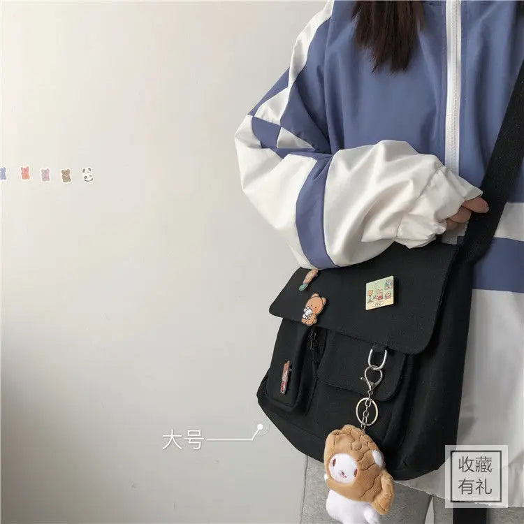 Women Simple Messenger Bag Casual Satchel Ladies Handbags Shoulder Bag Pouch Girls Sweet Printed Canvas Cross School Bags Purses
