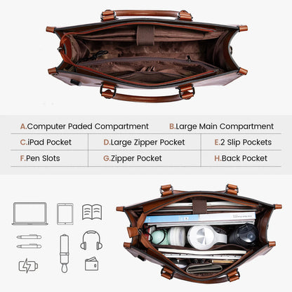 LOVEVOOK 2024 Hot Sale Vintage PU Leather Computer Bag Business Handbag Large Capacity Laptop Tote Work Bag Laptop Bag for Women