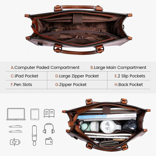 LOVEVOOK 2024 Hot Sale Vintage PU Leather Computer Bag Business Handbag Large Capacity Laptop Tote Work Bag Laptop Bag for Women