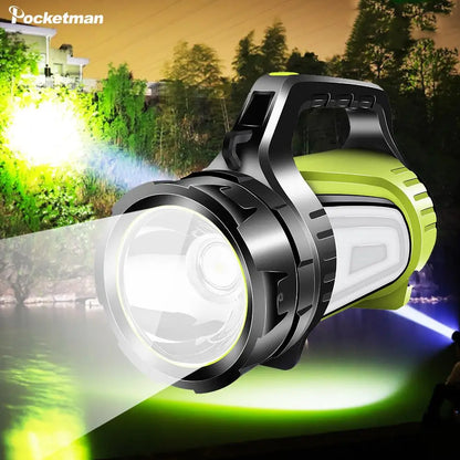 Super Bright USB Rechargeable Searchlight LED Flashlight Waterproof Ultra-Long Range Hand lamp Outdoor Hunting Fishing Light