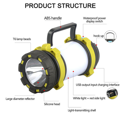 Super Bright USB Rechargeable Searchlight LED Flashlight Waterproof Ultra-Long Range Hand lamp Outdoor Hunting Fishing Light