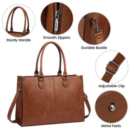 LOVEVOOK 2024 Hot Sale Vintage PU Leather Computer Bag Business Handbag Large Capacity Laptop Tote Work Bag Laptop Bag for Women