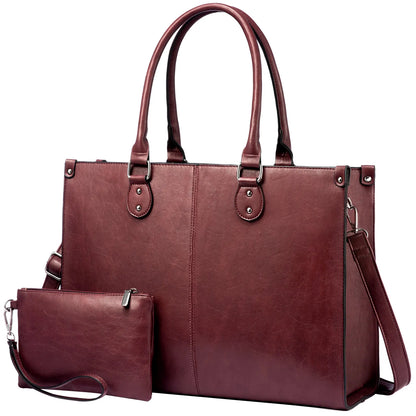 LOVEVOOK 2024 Hot Sale Vintage PU Leather Computer Bag Business Handbag Large Capacity Laptop Tote Work Bag Laptop Bag for Women