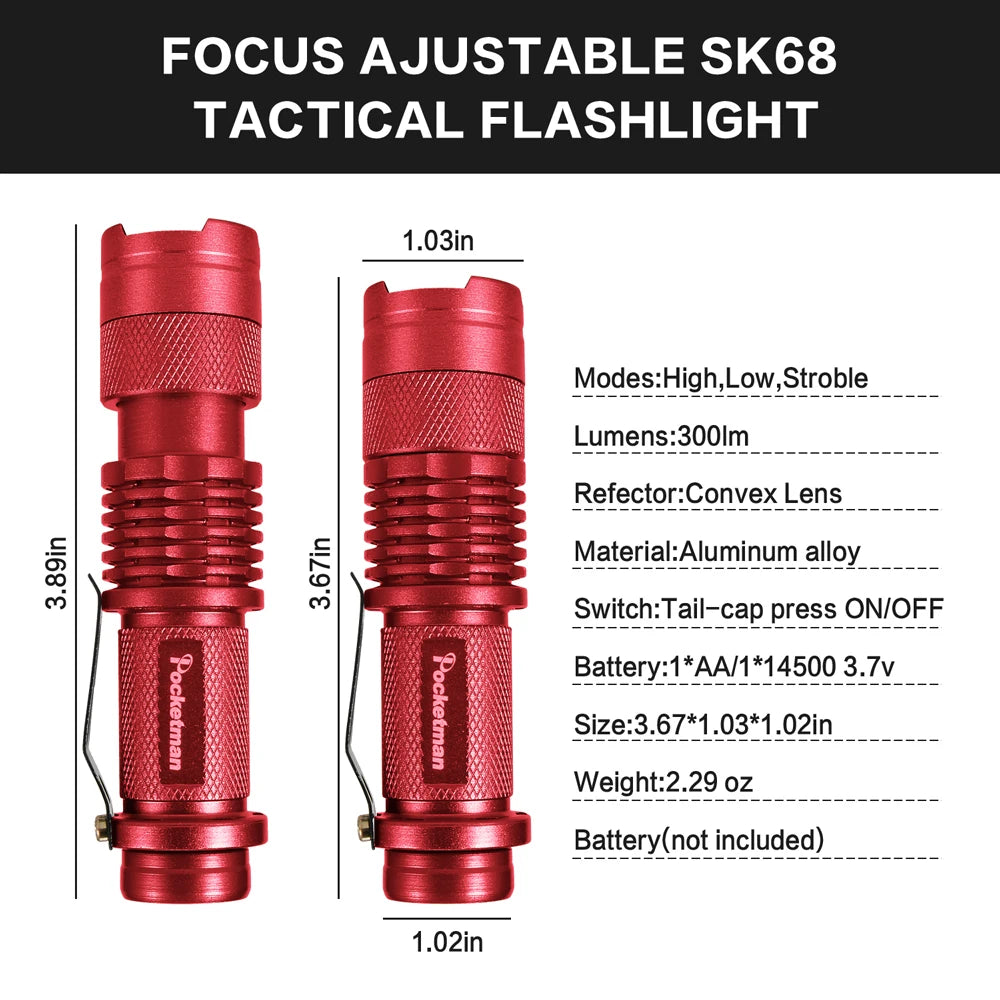 Portable Mini Q5 LED Flashlight Tactical Lamp LED Flashlight Adjustable Focus Zoomable Light for  Hiking Camping Power Outage