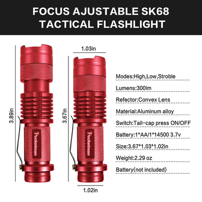 Portable Mini Q5 LED Flashlight Tactical Lamp LED Flashlight Adjustable Focus Zoomable Light for  Hiking Camping Power Outage