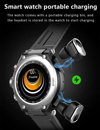 T92 Smart Watch with Earbuds 2-in-1 Music Player Heart Rate & Blood Pressure Monitor Waterproof IP67 Answer Calls with Earphones