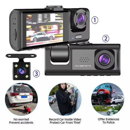 3 Lens Camera Car DVR Dash Cam 1080P Full Hd Front Wide Angle IR Inner Reverse Video Recorder Driver Car Black Box