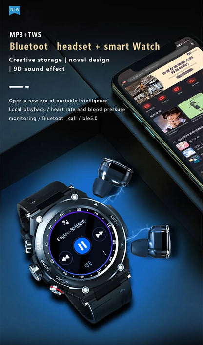 T92 Smart Watch with Earbuds 2-in-1 Music Player Heart Rate & Blood Pressure Monitor Waterproof IP67 Answer Calls with Earphones