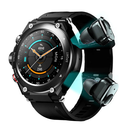 T92 Smart Watch with Earbuds 2-in-1 Music Player Heart Rate & Blood Pressure Monitor Waterproof IP67 Answer Calls with Earphones