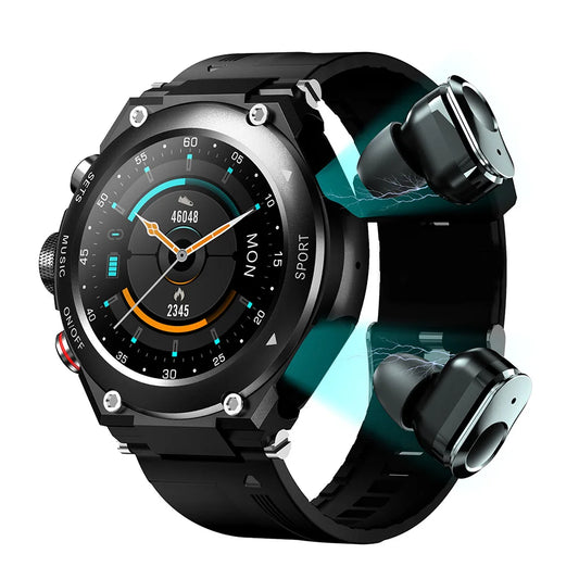 T92 Smart Watch with Earbuds 2-in-1 Music Player Heart Rate & Blood Pressure Monitor Waterproof IP67 Answer Calls with Earphones