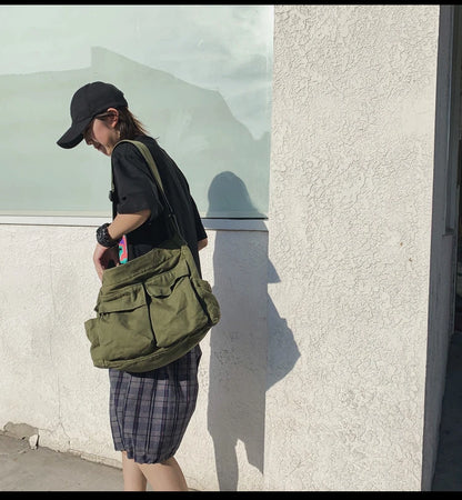 Women Vintage Handbag Canvas Teenager Shoulder Tote Bags Messenger Bags Ladies Casual Handbag Crossbody Purse