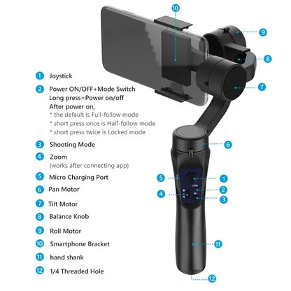 H4 3 Axis Handheld Smartphone F6 Gimbal Stabilizer Cellphone for Action Camera Phone Video Record Face Tracking VLOG Selfie