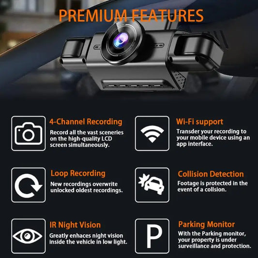 FHD 1080P 4 Channel Dashcam WiFi APP Control Front and Rear Car Camera 24h Parking Mode 4 Lens DashCam DVR Car Driving Recorder