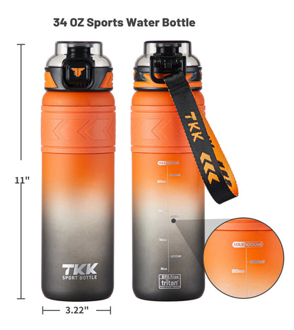Custom Logo 1000ml Sports Tritan Water Bottle Gradient Color Design BPA-Free Lid Straw Safe Material for Running Travel Hiking