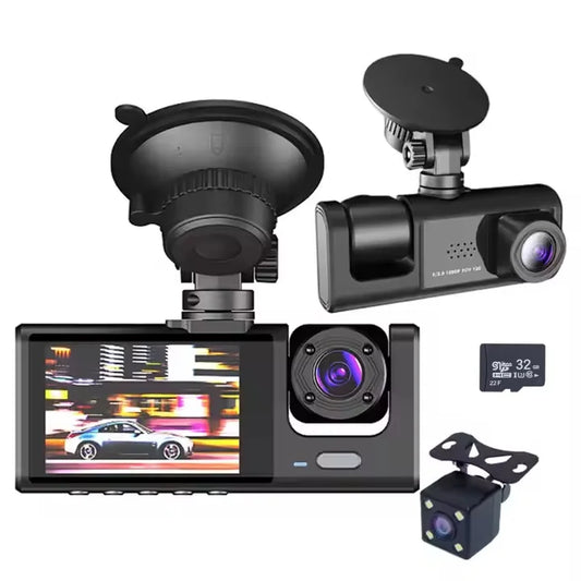 3 Lens Camera Car DVR Dash Cam 1080P Full Hd Front Wide Angle IR Inner Reverse Video Recorder Driver Car Black Box