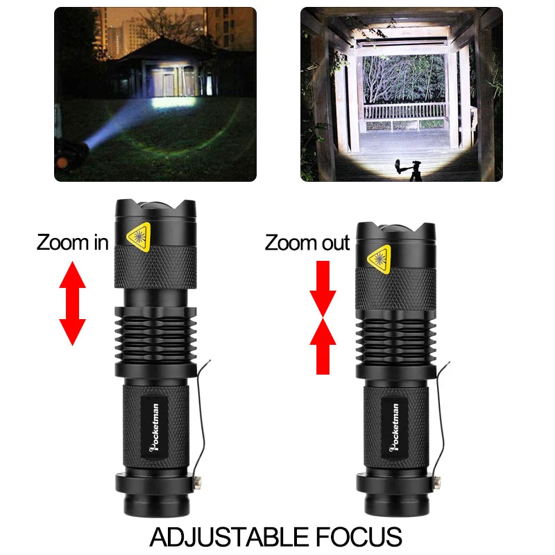Portable Mini Q5 LED Flashlight Tactical Lamp LED Flashlight Adjustable Focus Zoomable Light for  Hiking Camping Power Outage