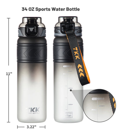 Custom Logo 1000ml Sports Tritan Water Bottle Gradient Color Design BPA-Free Lid Straw Safe Material for Running Travel Hiking