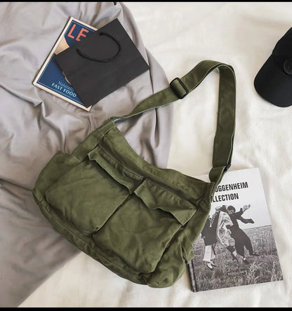 Women Vintage Handbag Canvas Teenager Shoulder Tote Bags Messenger Bags Ladies Casual Handbag Crossbody Purse