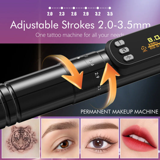 Ambition V1mini 2.0-3.5mm Adjustable Stroke Wireless Permanent Makeup Tattoo Pen Machine for Eyebrow Eyeliner Lip with 2 Battery