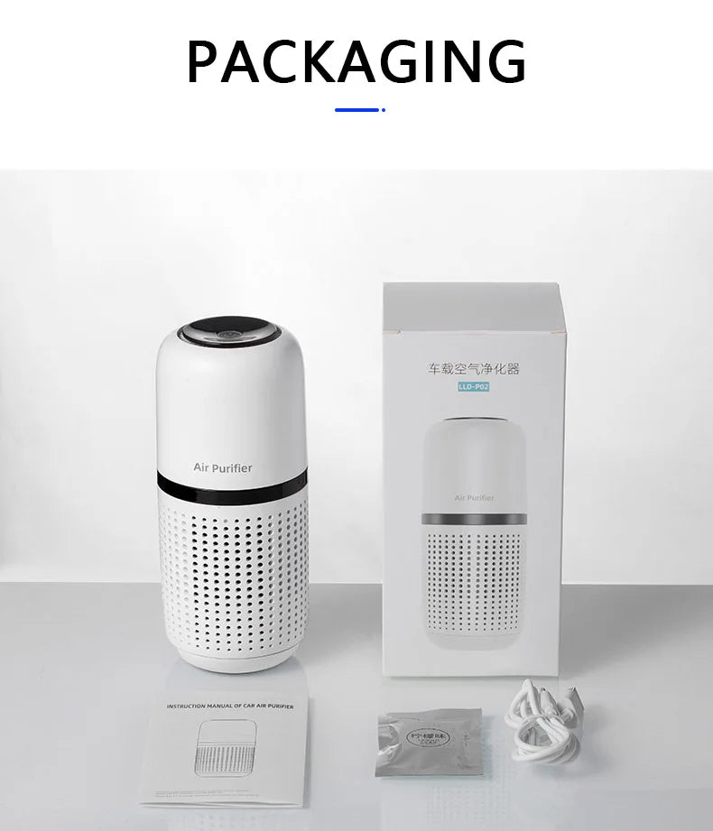 Portable Car Air Purifier USB Rechargeable Fresh Air Negative Ion Cleaner Oxygen Removes PM2.5 Smoke Odors Ionizer Cleaner