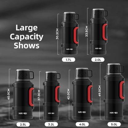 Stainless Steel Thermos Bottle with Handle Outdoor Portable Large Capacity Thermal Water Bottle ,Keep Hot and Cold for 72H