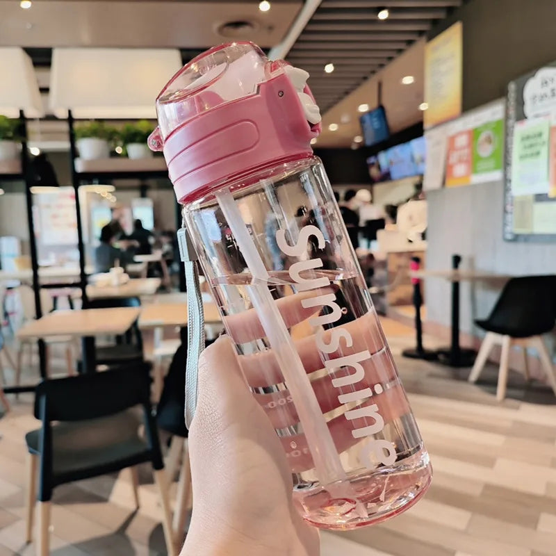 800ml Sports Water Bottle with Straw Plastic Water Bottles with Scale Leak Proof Drinking Bottles For Outdoor BPA Free Drinkware