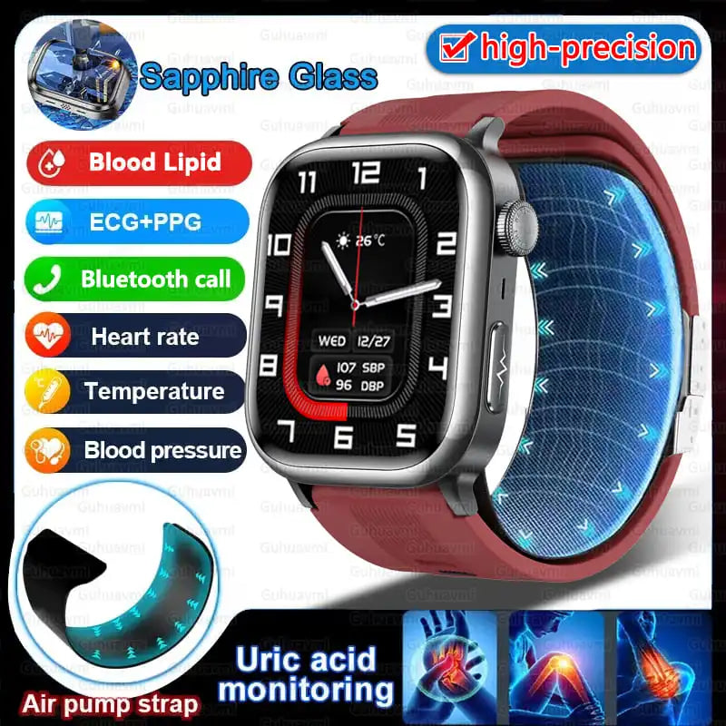 2025 New High-end Air Pump Lipid Smart Watch Men ECG+PPG Precise Blood Pressure Heart Rate BT Call NFC  Health Watches