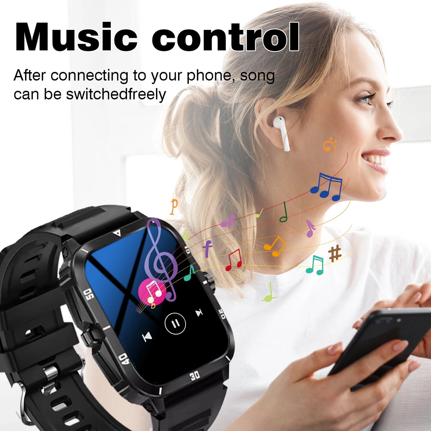 Smart Watch, Wireless Calls, Music Playback, Message Reminders, Multi-Sports Mode, Suitable For Men And Women