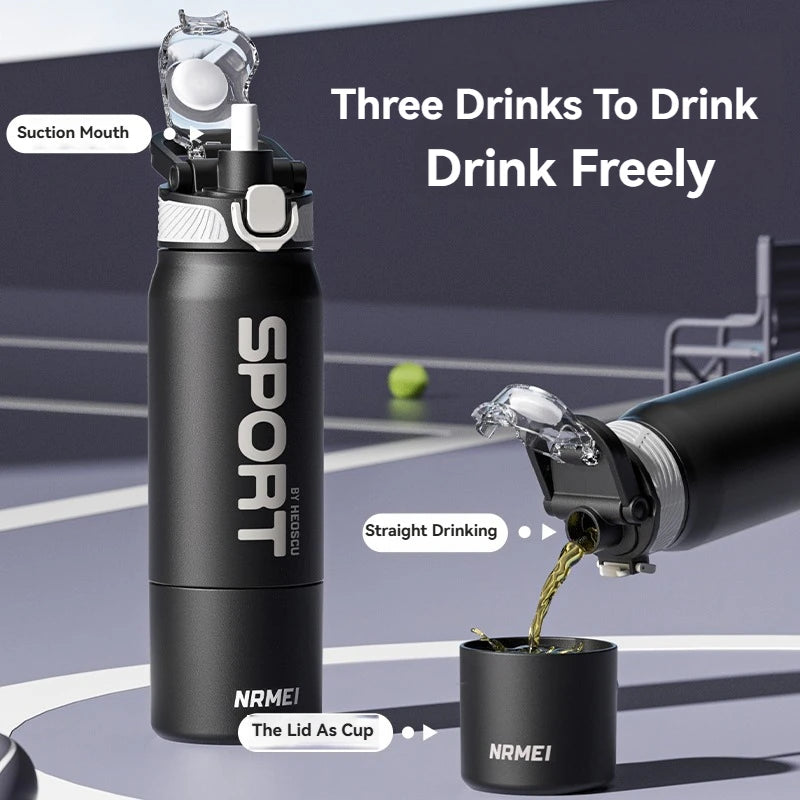 Insulated Water Bottle Thermal Stainless Steel Leak-proof Vacuum Flask Rope with Cup Portable Hiking Cycling