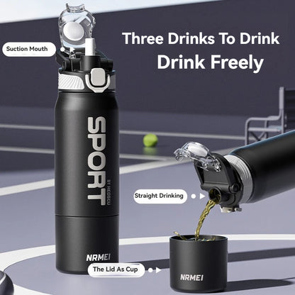 Insulated Water Bottle Thermal Stainless Steel Leak-proof Vacuum Flask Rope with Cup Portable Hiking Cycling