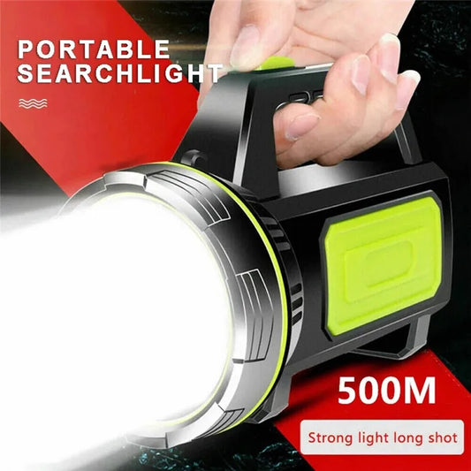 LED Strong Searchlight Flashlight Portable Hand Lamp Rechargeable 2 Lighting Modes Emergency Hiking Camping Energy Saving Torch