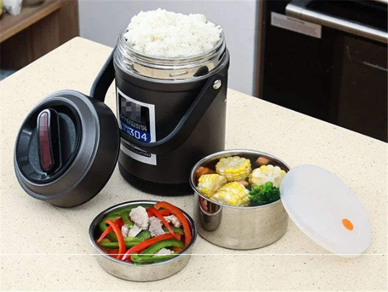 304 Thermal insulation Thermos Food Container Lunch Box Stainless Steel School Bento Box Storage Portable rice box Dinnerware