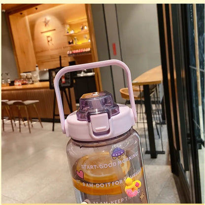 2L Sports Water Bottle with Straw Portable Large Capacity Water bottles Fitness Bike Cup Summer Cold Water Jug with Time Marker
