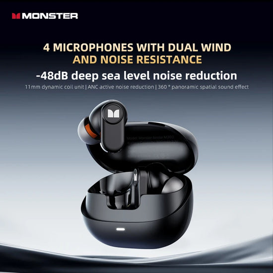 Monster AIRSTAR M300 OWS Sports Gaming Earphones Wireless Bluetooth 6.0 Ear Clip Earbuds HD Calls Noise Cancelling Headphones