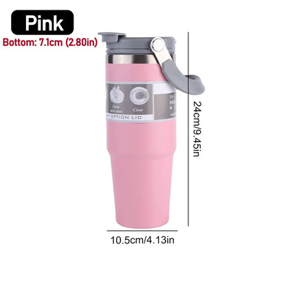 30oz Vacuum Insulated Cup with Handle Double-Layer Insulated Cup Stainless Steel Sports Water Bottle for Cold Hot Beverages