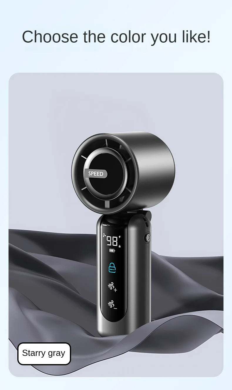 Handheld Fan Charging Portable Mini Fan Long Battery Life USB Digital Display 100-speed Handheld High-Speed Turbofan