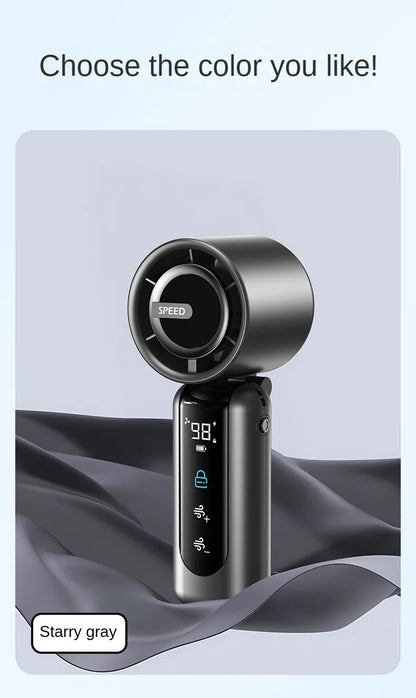 Handheld Fan Charging Portable Mini Fan Long Battery Life USB Digital Display 100-speed Handheld High-Speed Turbofan
