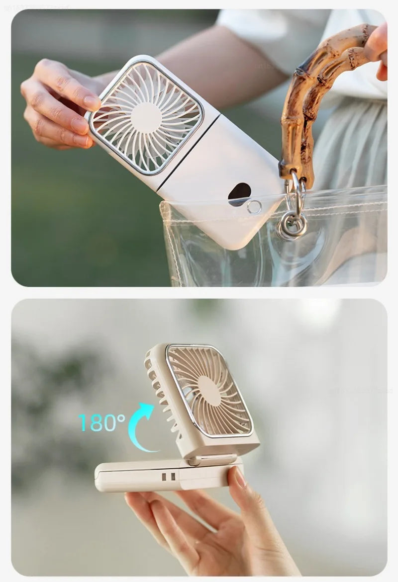 Portable Folding Electric Fan 3-in-1 Mini Handheld Cooling Fan Handheld with Power Bank Makeup Mirror Student Small Fan Outdoor